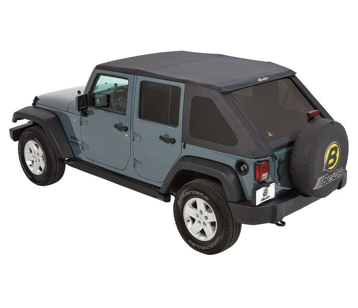 Replace-A-Top for Trektop Hardware For Jeep 2007-2018 Wrangler JK 4 Door Tinted Black Diamond Fabric Bestop