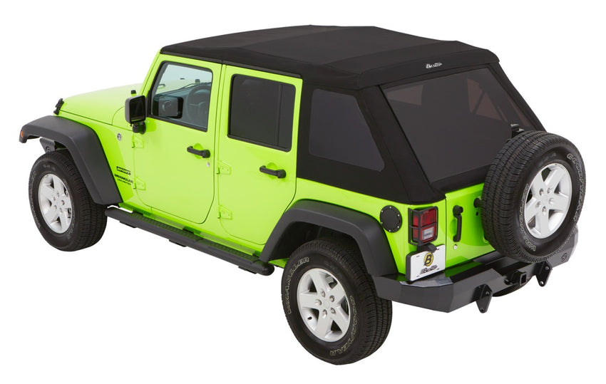 Jeep Wrangler Trektop Glide Slantback Soft Tops For Jeep 2007-2018 Wrangler JK 4 Door Black Premium Twill Bestop