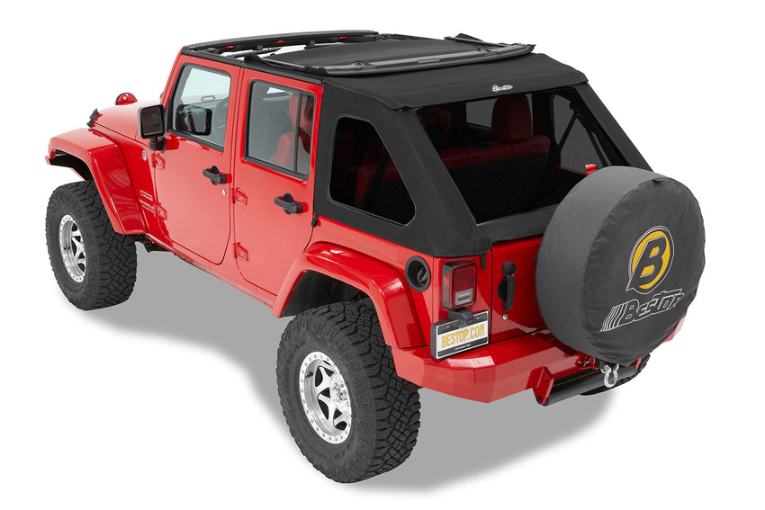 Replace-A-Top for Trektop Hardware For Jeep 2007-2018 Wrangler JK 4 Door Tinted Black Premium Twill Bestop